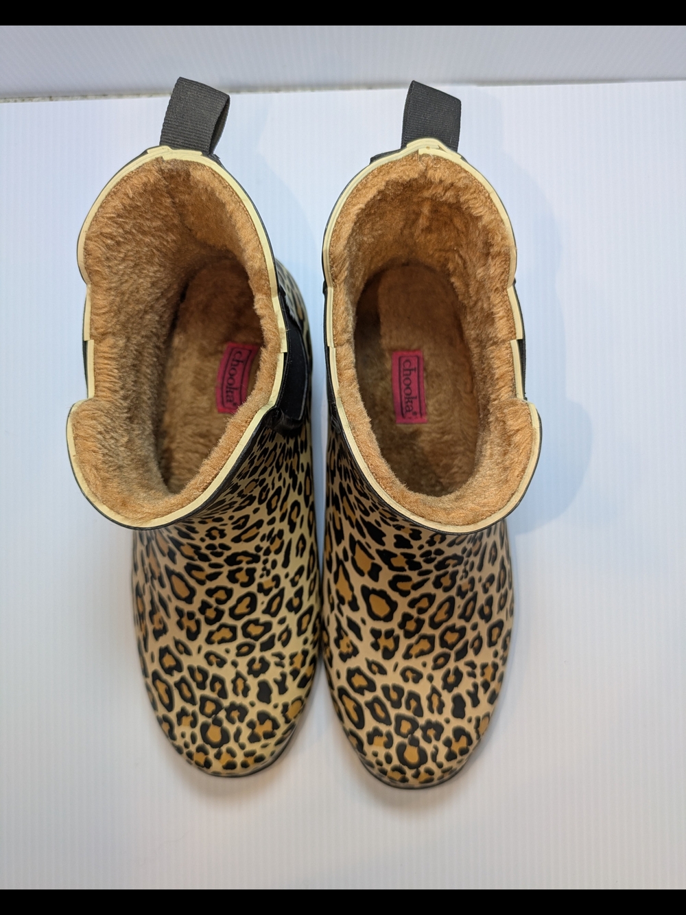 Chooka Leopard Print Faux Fur Lined Chelsea Rain Boots Size 9 - Picture 4 of 7